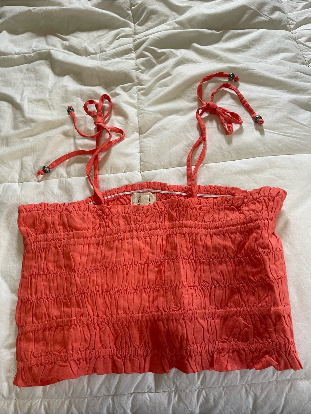 Elan Coral Smocked Cami with Tie Straps